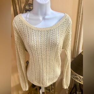 GILLY HICKS Beige & Gold Open Knit Oversizede Sweater Sz small